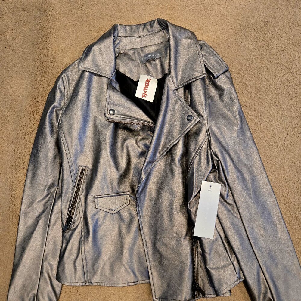 Bagatelle NWT Silver Motorcycle Leather Jacket L